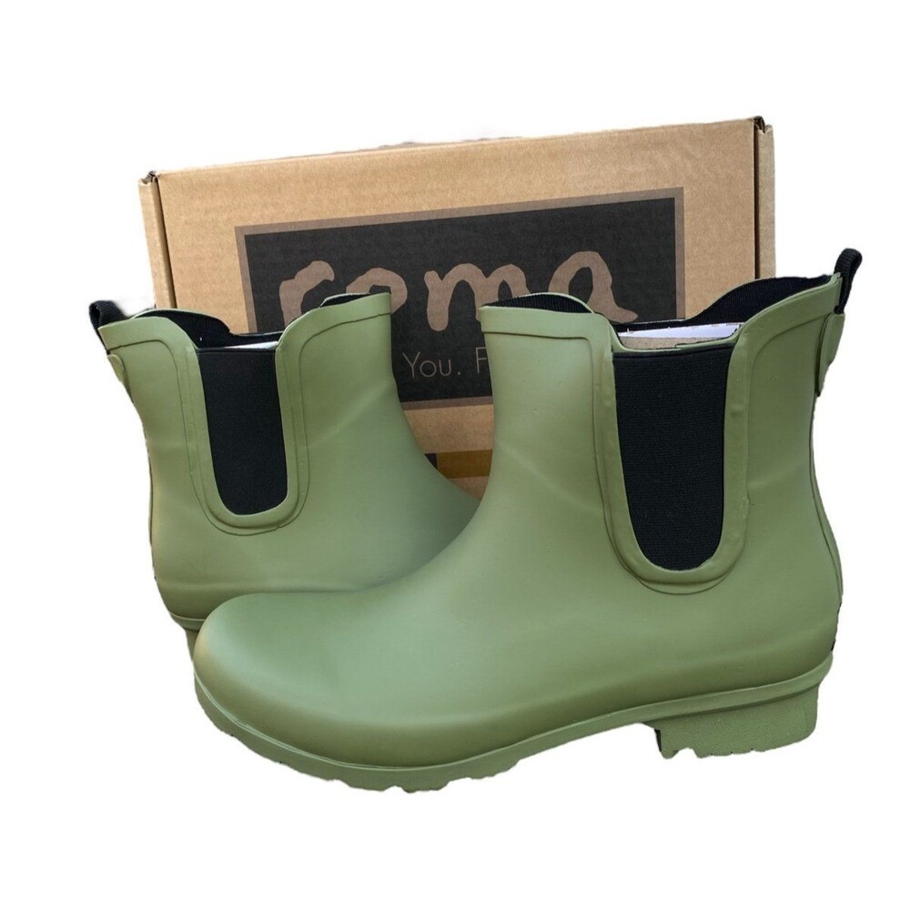 Roma Matte Olive Chelsea Ankle Rain Boots US Size 9 outdoor garden comfortable